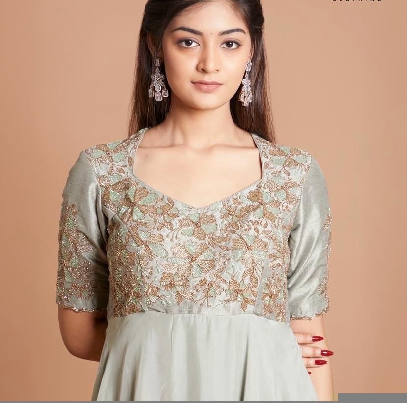 Hand Embroidered Anarkali Suit: Light Pista Green Indian Dress