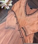 Hand Embroidered Orange Anarkali Dress with Organza Dupatta