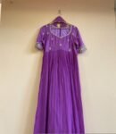 Hand Embroidered Lavender Anarkali Dress: Silk Indian Gown with Dupatta
