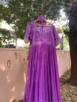 Hand Embroidered Lavender Anarkali Dress: Silk Indian Gown with Dupatta