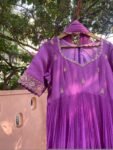 Hand Embroidered Lavender Anarkali Dress: Silk Indian Gown with Dupatta