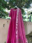 Hand-Embroidered Pink Anarkali Suit: Banarasi Bandhani Dupatta,light pink anarkali dress,anarkali with dupatta,pink anarkali bandhani dupatt