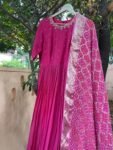 Hand-Embroidered Pink Anarkali Suit: Banarasi Bandhani Dupatta,light pink anarkali dress,anarkali with dupatta,pink anarkali bandhani dupatt