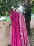 Hand-Embroidered Pink Anarkali Suit: Banarasi Bandhani Dupatta,light pink anarkali dress,anarkali with dupatta,pink anarkali bandhani dupatt