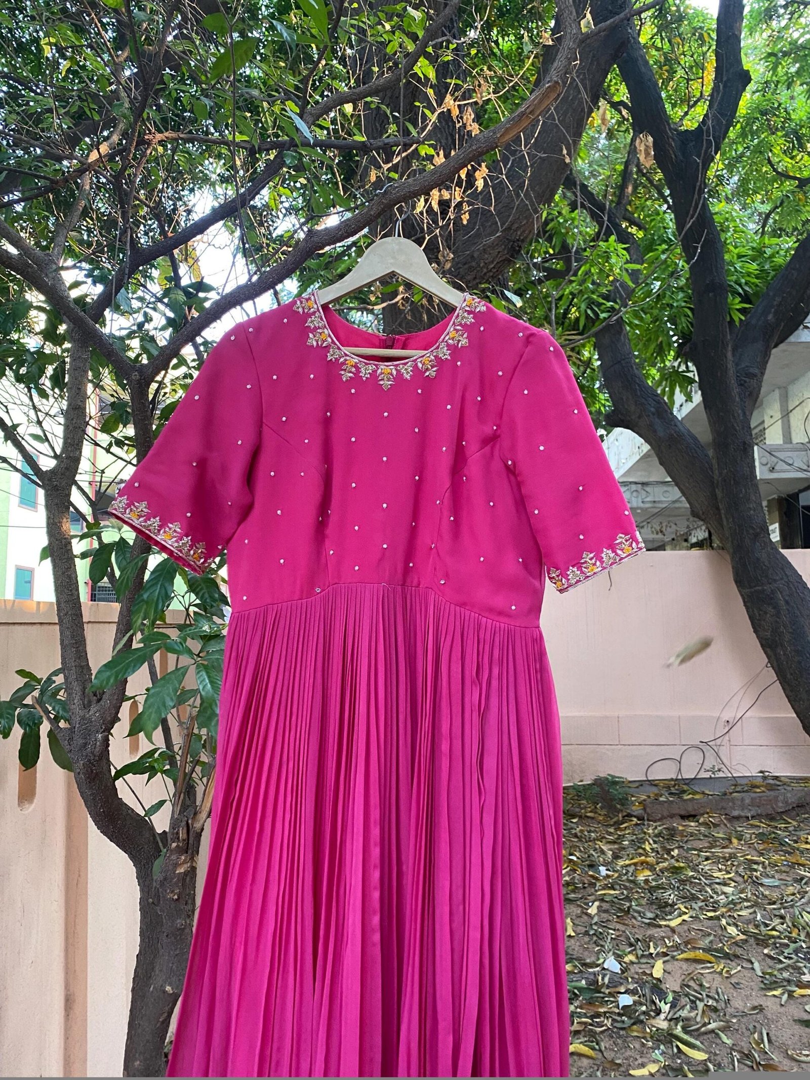 Hand Embroidered Pink Georgette Anarkali Dress: Indian Party Wedding