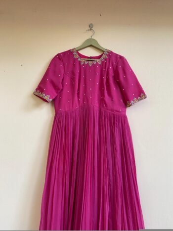 Hand Embroidered Pink Georgette Anarkali Dress: Indian Party Wedding