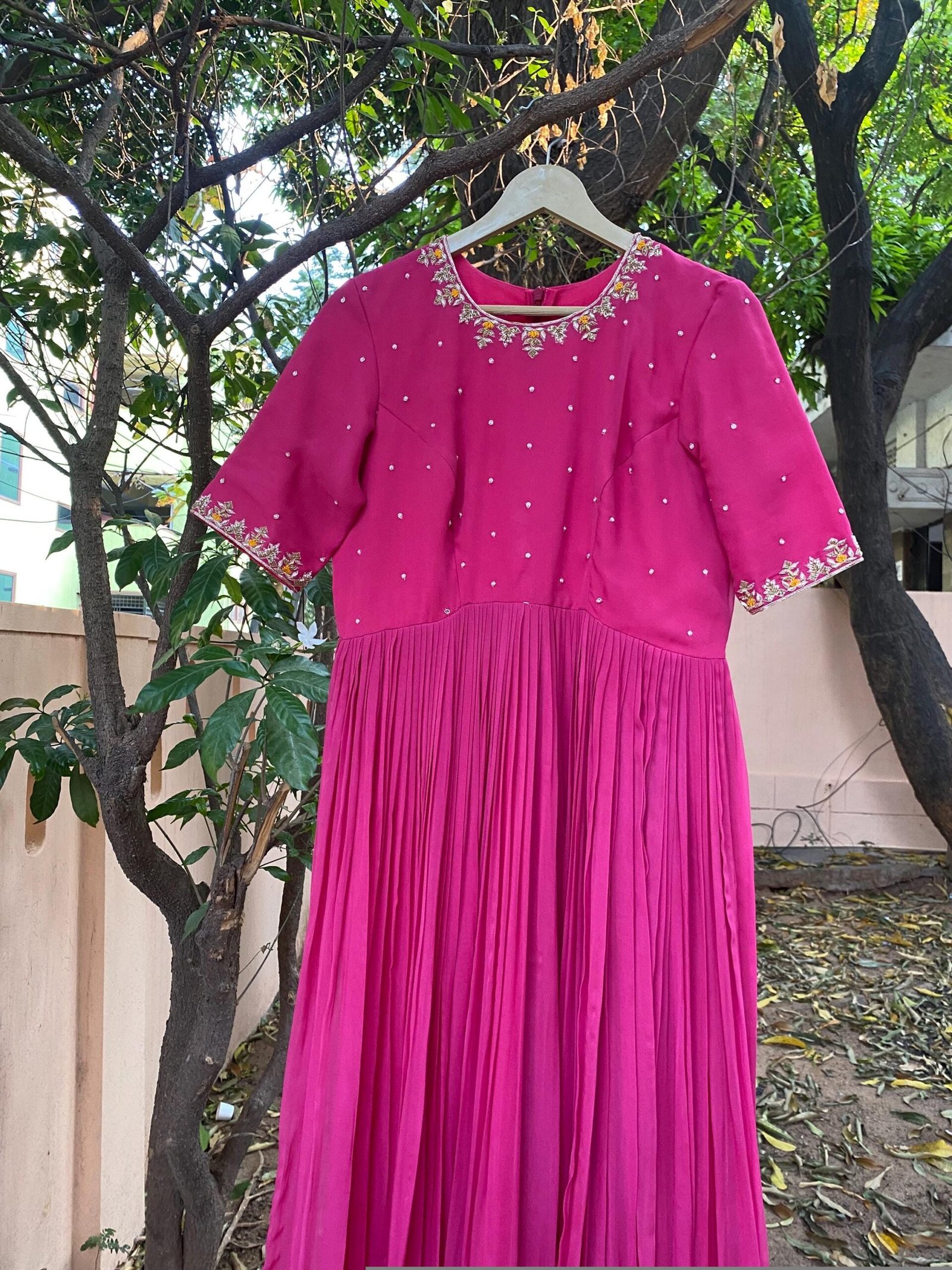Hand Embroidered Pink Georgette Anarkali Dress: Indian Party Wedding