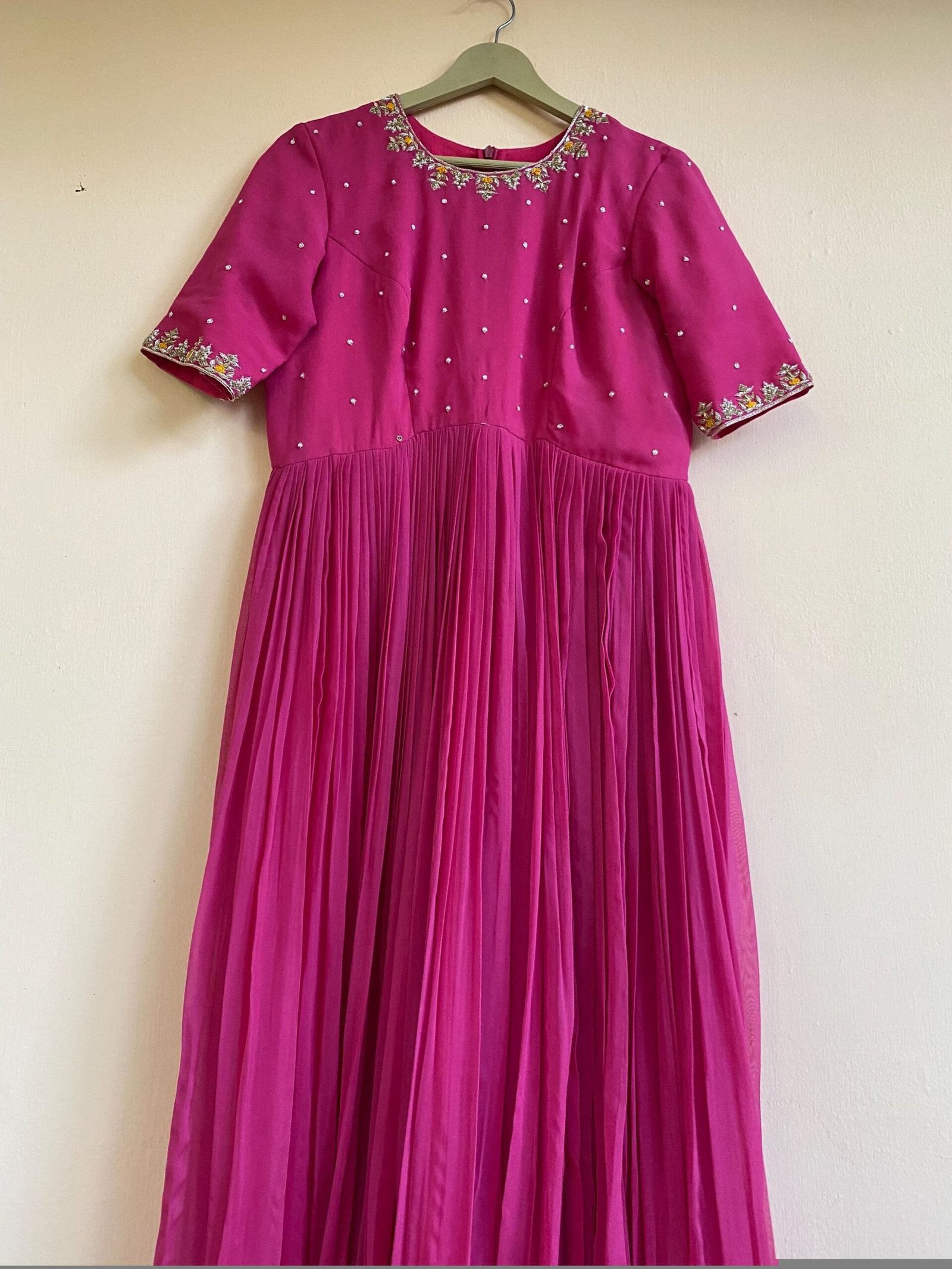 Hand Embroidered Pink Georgette Anarkali Dress: Indian Party Wedding