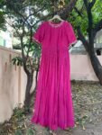 Hand Embroidered Pink Georgette Anarkali Dress: Indian Party Wedding