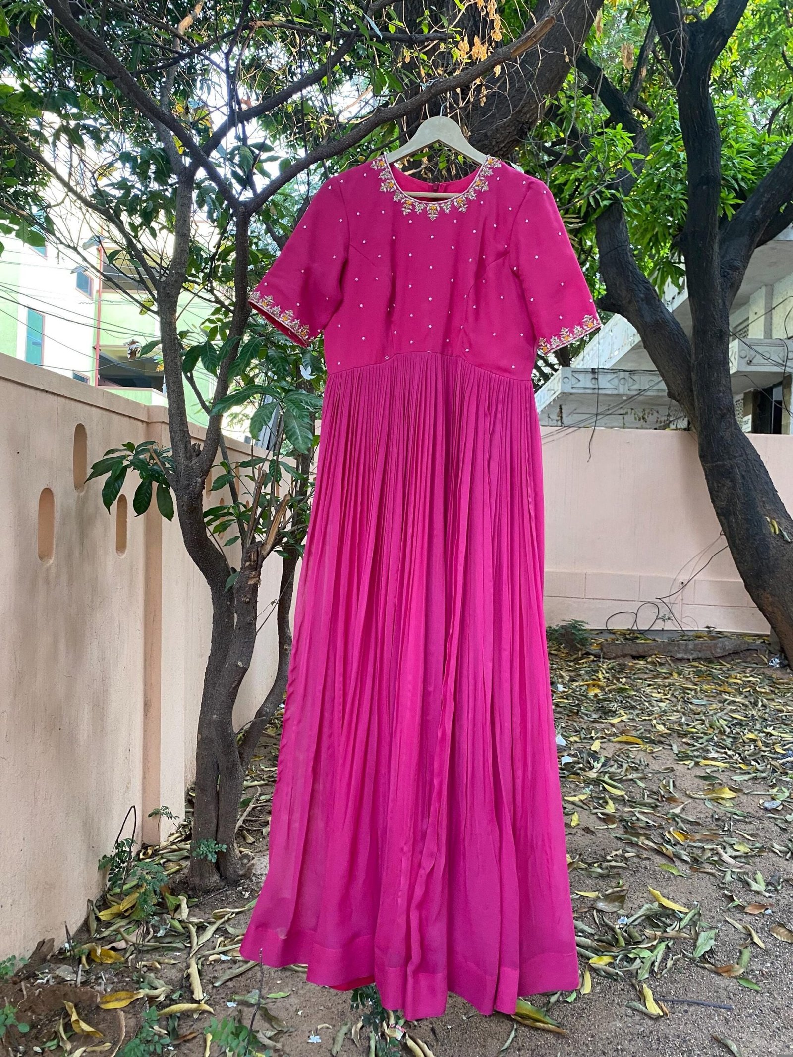 Hand Embroidered Pink Georgette Anarkali Dress: Indian Party Wedding