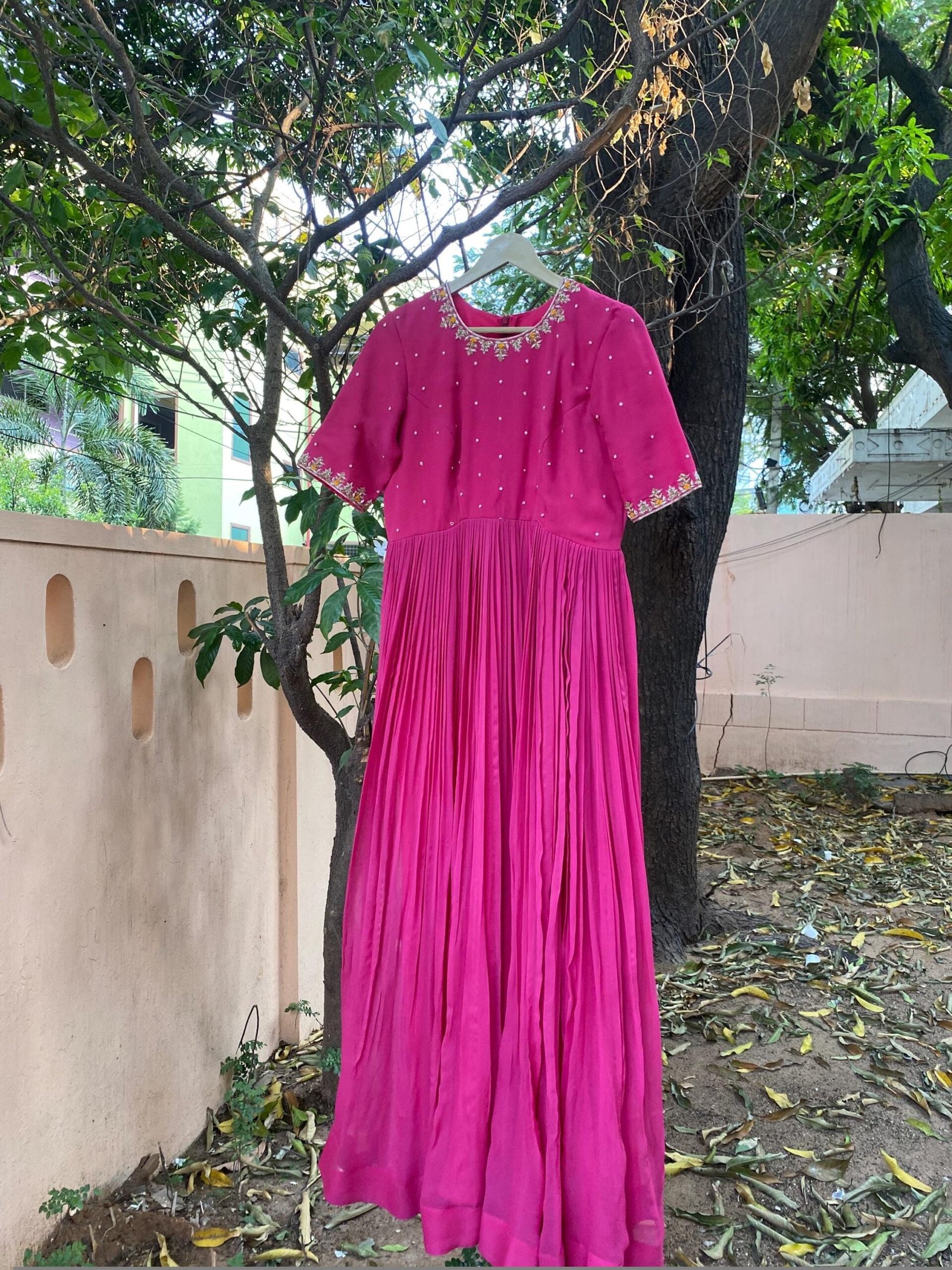 Hand Embroidered Pink Georgette Anarkali Dress: Indian Party Wedding