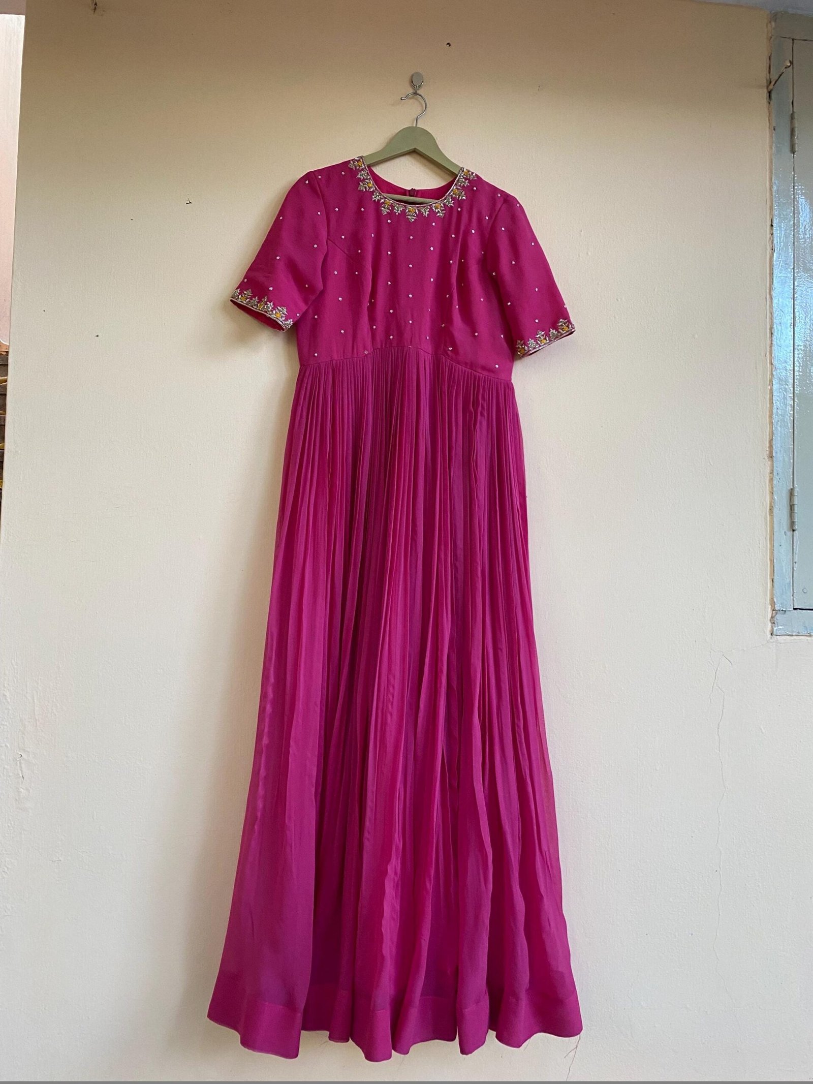 Hand Embroidered Pink Georgette Anarkali Dress: Indian Party Wedding
