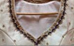 Cream Silk Saree Blouse: Hand Embroidered Zardosi Maggam Work