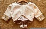 Cream Silk Saree Blouse: Hand Embroidered Zardosi Maggam Work