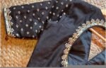 Hand Embroidered Black Silk Saree Blouse: Zardosi Maggam Work