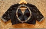 Hand Embroidered Black Silk Saree Blouse: Zardosi Maggam Work
