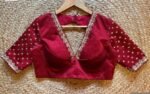 Hand Embroidered Silk Saree Blouse: Red Zardosi Maggam Blouse