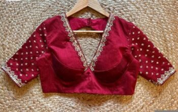 Hand Embroidered Silk Saree Blouse: Red Zardosi Maggam Blouse