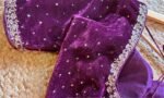 Magenta Velvet Saree Blouse: Hand Embroidered Zardosi Maggam Work