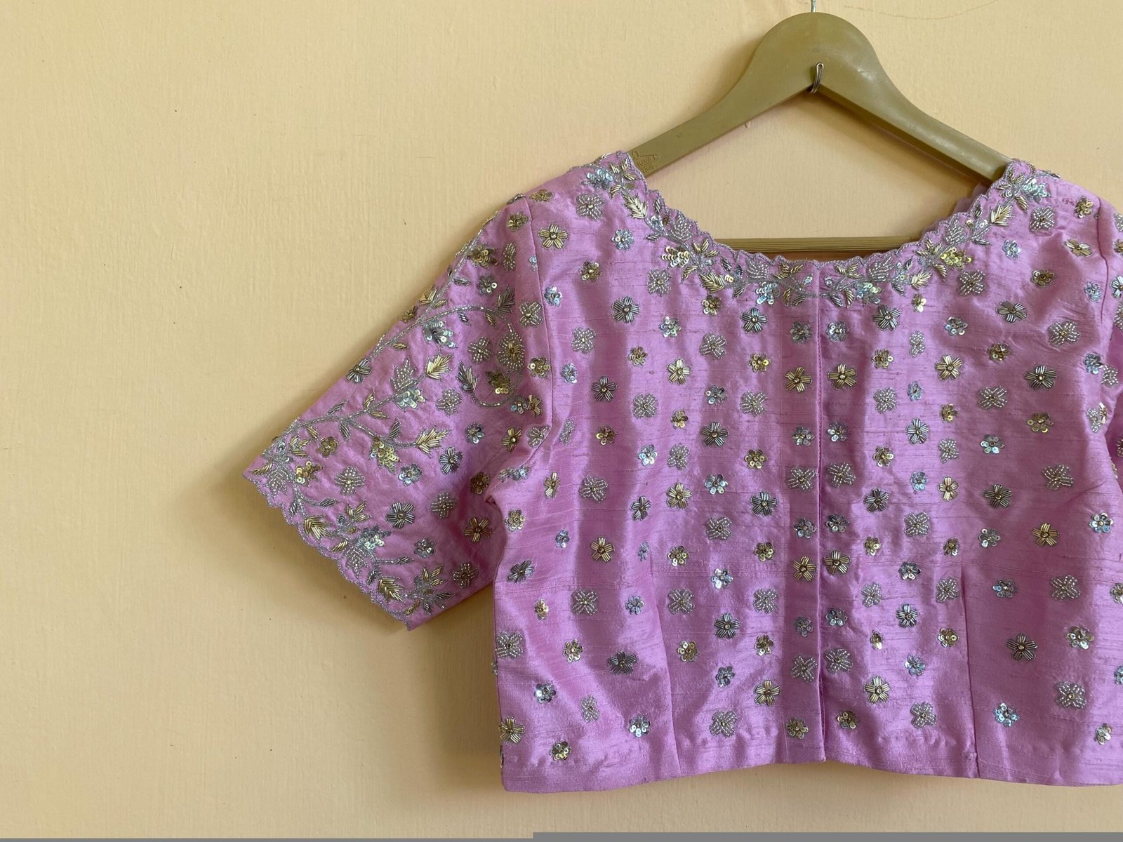 Hand Embroidered Silk Bridal Blouse: Pink Zardosi Maggam Work