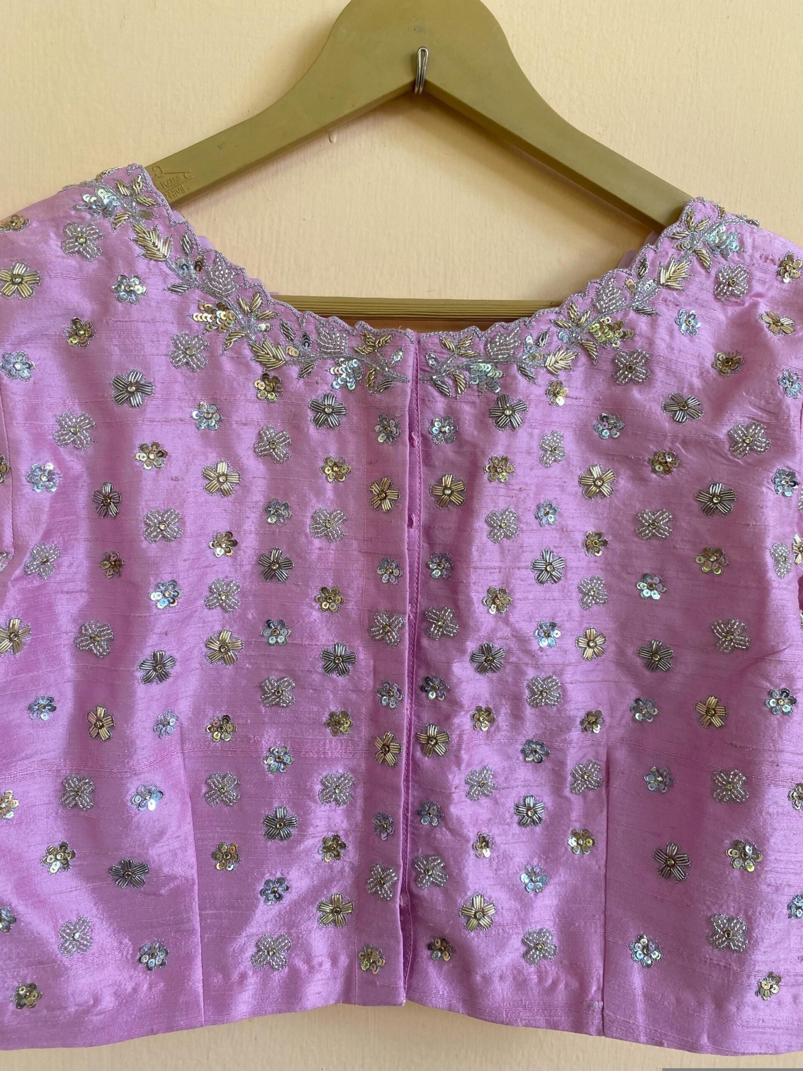 Hand Embroidered Silk Bridal Blouse: Pink Zardosi Maggam Work