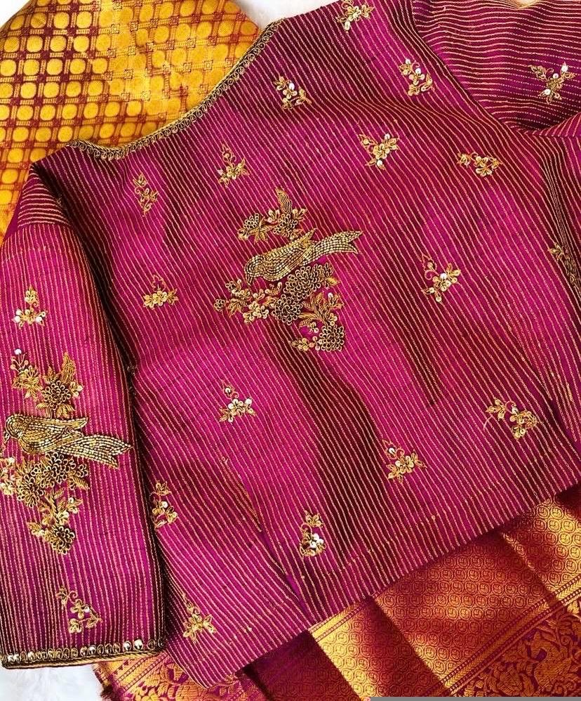 Magenta Pink Silk Blouse: Hand Embroidered Zardosi Maggam Work