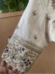 Hand Embroidered Zardosi Blouse: Cream Raw Silk Saree Blouse