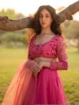 Hand Embroidered Pink Organza Lehenga Set: Indian Crop Top Skirt