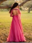 Hand Embroidered Pink Organza Lehenga Set: Indian Crop Top Skirt