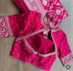 Hand Embroidered Silk Saree Blouse: Rani Pink Zardosi Maggam