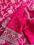 Hand Embroidered Silk Saree Blouse: Rani Pink Zardosi Maggam