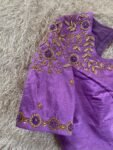 Lavender Hand-Embroidered Saree Blouse: Raw Silk Zardosi Maggam Work