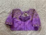 Lavender Hand-Embroidered Saree Blouse: Raw Silk Zardosi Maggam Work