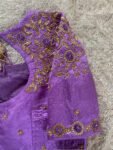 Lavender Hand-Embroidered Saree Blouse: Raw Silk Zardosi Maggam Work