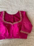 Pink Raw Silk Blouse: Hand Embroidered Zardosi Maggam Saree Top