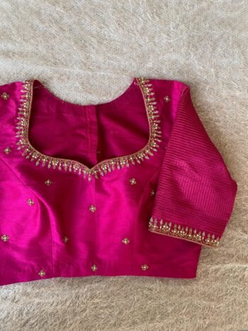Pink Raw Silk Blouse: Hand Embroidered Zardosi Maggam Saree Top