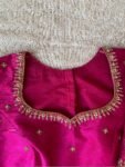Pink Raw Silk Blouse: Hand Embroidered Zardosi Maggam Saree Top