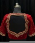 Red Velvet Saree Blouse: Hand Embroidered Zardosi Maggam Blouse
