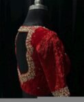 Red Velvet Saree Blouse: Hand Embroidered Zardosi Maggam Blouse