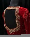Red Velvet Saree Blouse: Hand Embroidered Zardosi Maggam Blouse