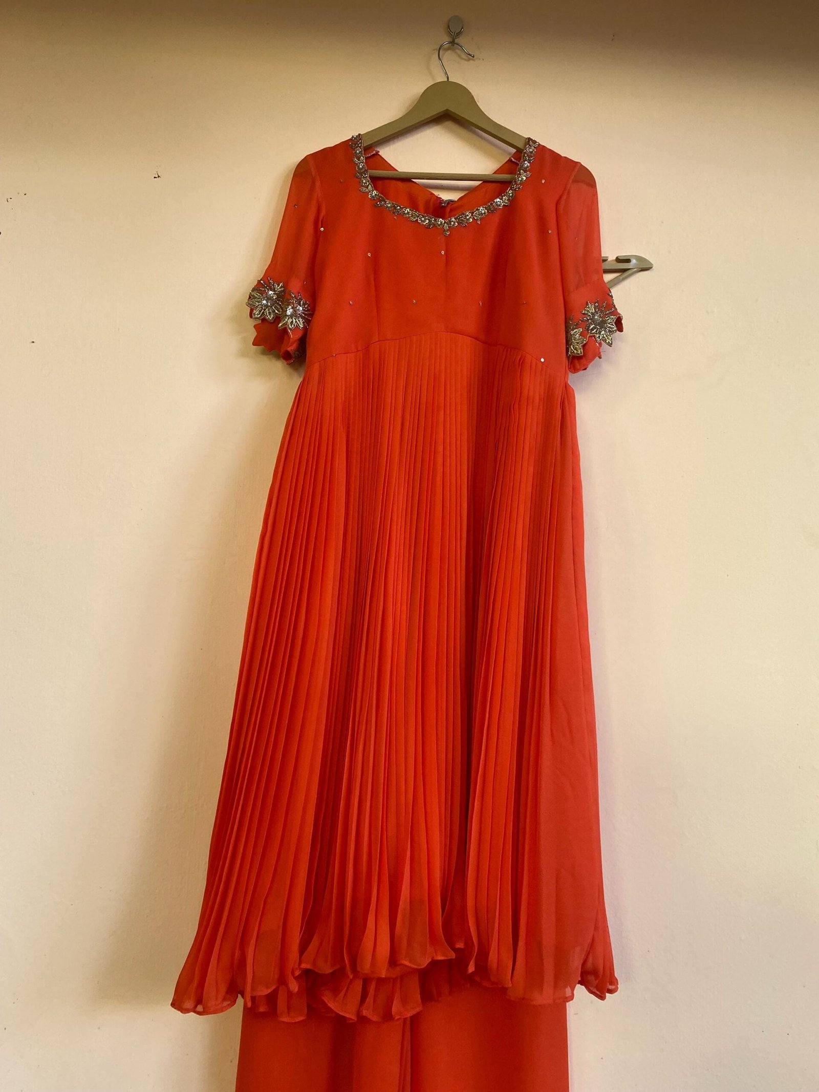 Hand Embroidered Orange Anarkali Suit: Georgette Indian Kurta Set