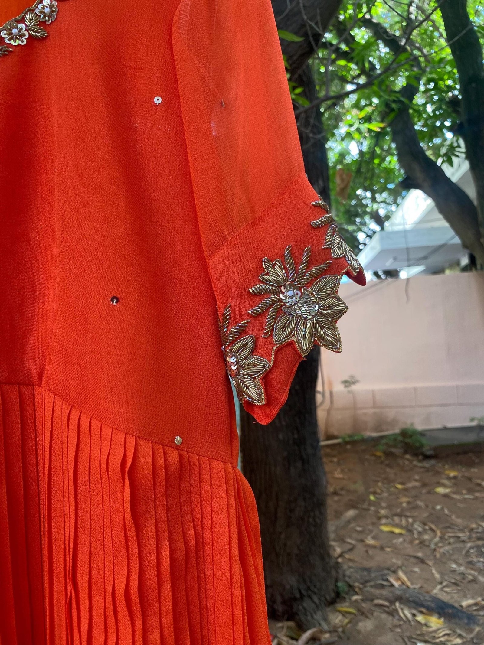 Hand Embroidered Orange Anarkali Suit: Georgette Indian Kurta Set