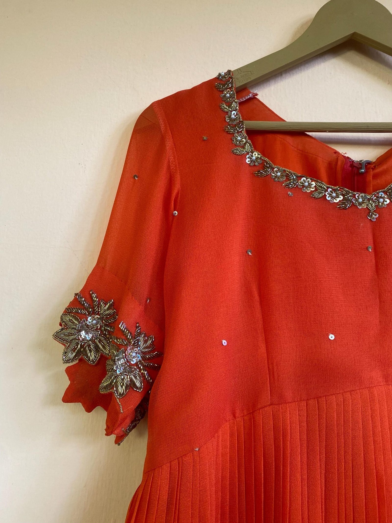 Hand Embroidered Orange Anarkali Suit: Georgette Indian Kurta Set
