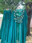 Green Lehenga Set: Hand Embroidered Silk Crop Top Skirt, blue lehenga set, cape lehenga set,teens lehenga,wedding lehenga,green hand work bl