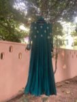 Green Georgette Anarkali Suit: Hand Embroidered Indian Dress with Dupatta