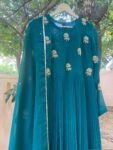 Green Georgette Anarkali Suit: Hand Embroidered Indian Dress with Dupatta