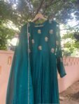 Green Georgette Anarkali Suit: Hand Embroidered Indian Dress with Dupatta