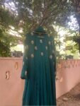 Green Georgette Anarkali Suit: Hand Embroidered Indian Dress with Dupatta