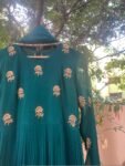 Green Georgette Anarkali Suit: Hand Embroidered Indian Dress with Dupatta