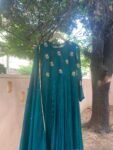 Green Georgette Anarkali Suit: Hand Embroidered Indian Dress with Dupatta